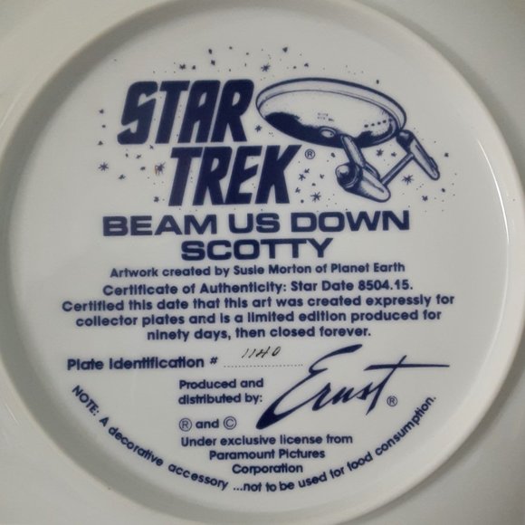 Four 1980's Ernst Star Trek Collector Plates; Beam Us Down, Kirk, Chekov, Sulu - Picture 9 of 11